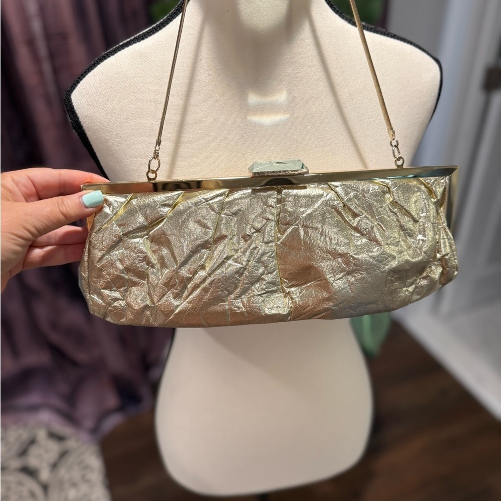 Aldo Gold Quilted Clutch with Chain Strap